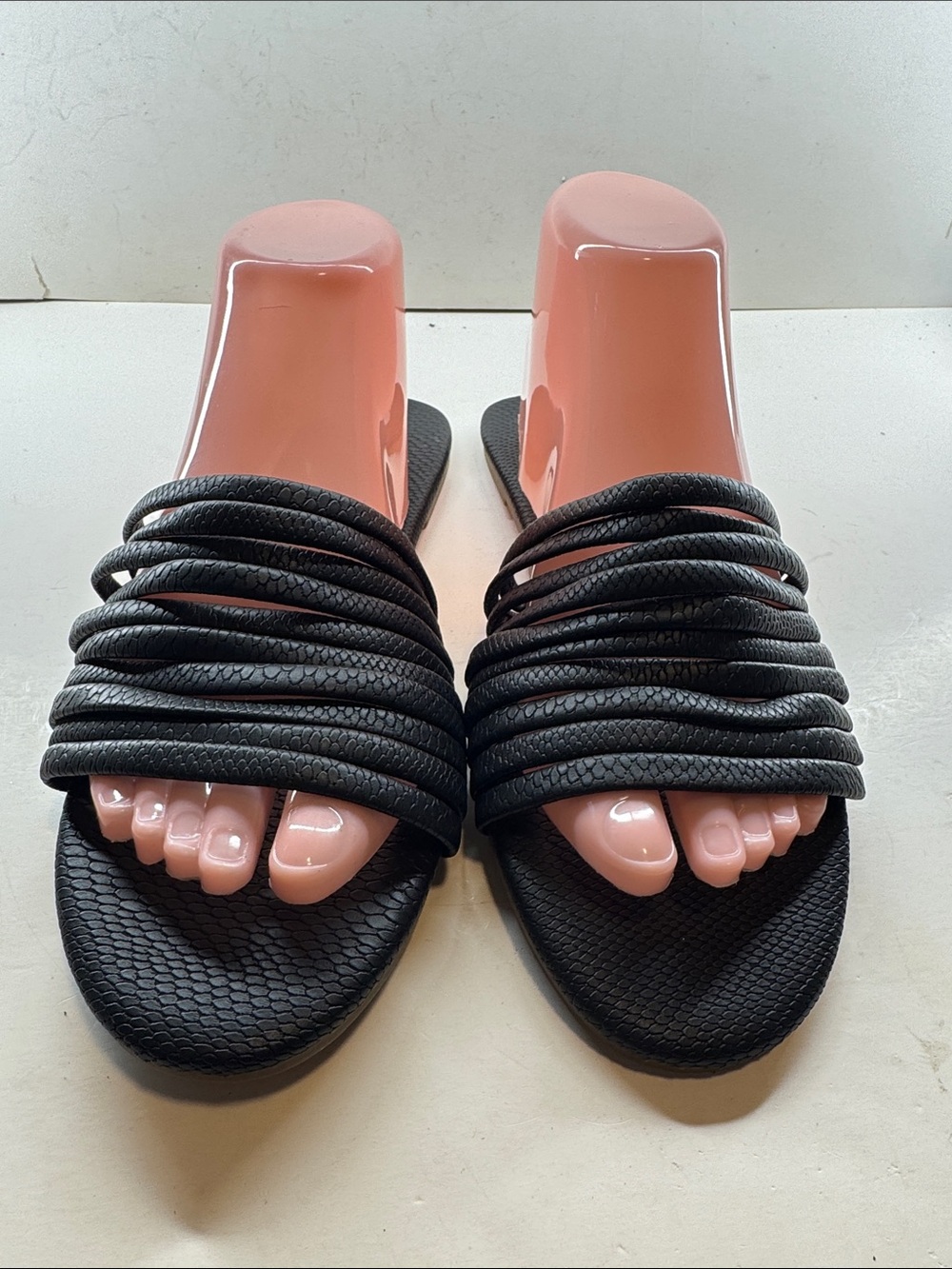Women’s Black Slide Sandals with Multi-Strand Wrap Straps